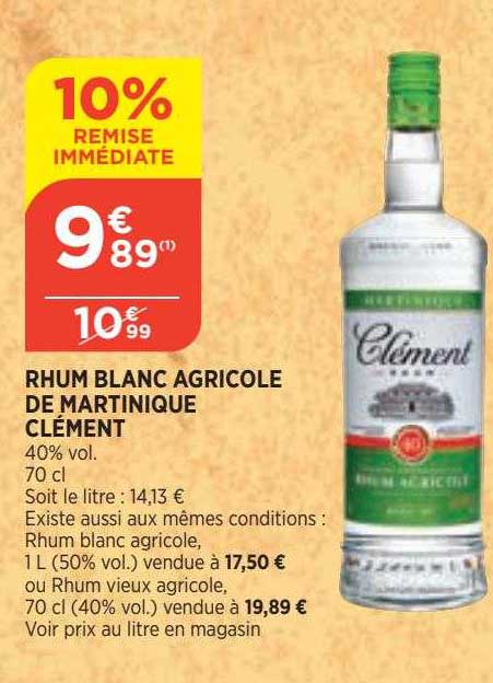 Rhum Blanc Agricole De Martinique Clément