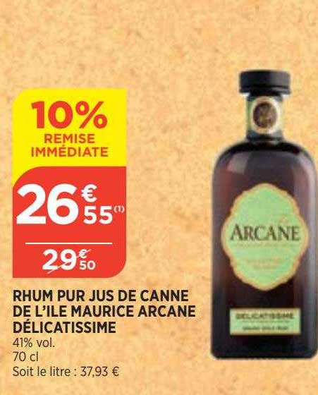 Rhum Pur Jus De Canne De L'île Maurice Arcane Délicatissime