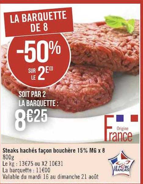Steaks Hachés Façon Bouchère 15% Mg X 8