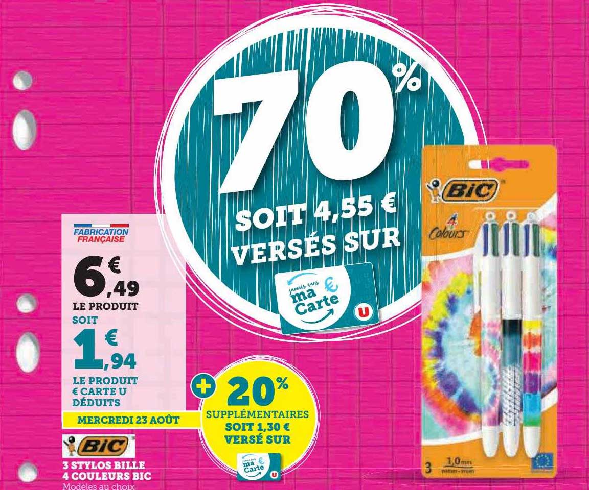 3 Stylos Bille 4 Couleurs Bic