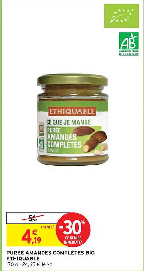 purée amandes complètes bio éthiquable