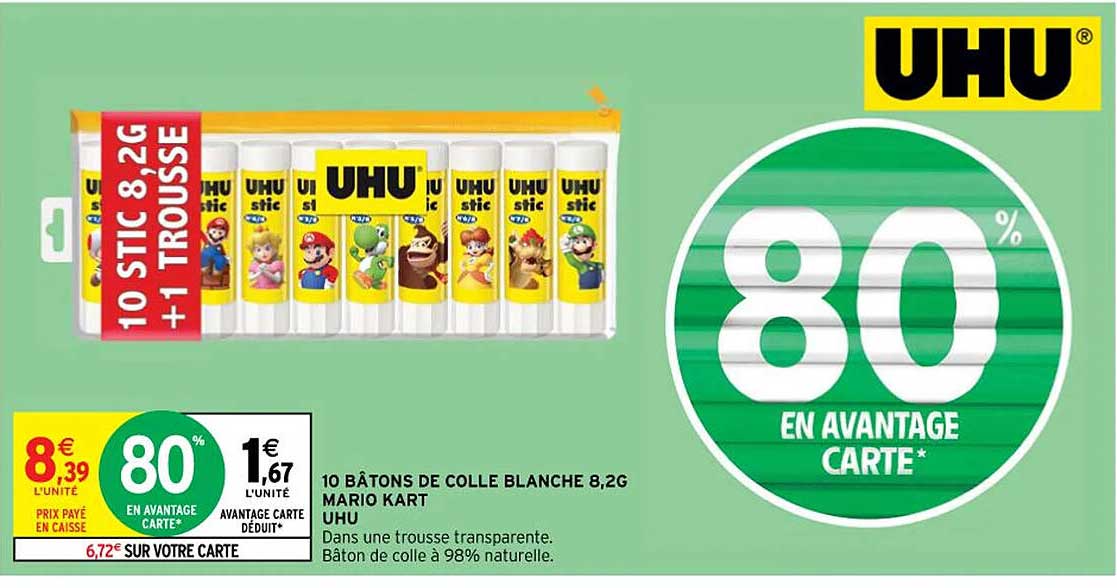 10 bâtons de colle blanche 8,2 g mario kart uhu