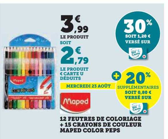 12 feutres de coloriage + 15 crayons de couleur maped color peps