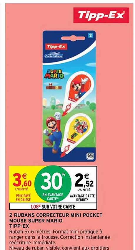 2 rubans correcteur mini pocket mouse super mario tipp-ex