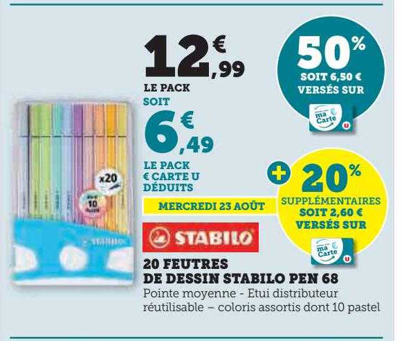 20 feutres de dessin stabilo pen 68