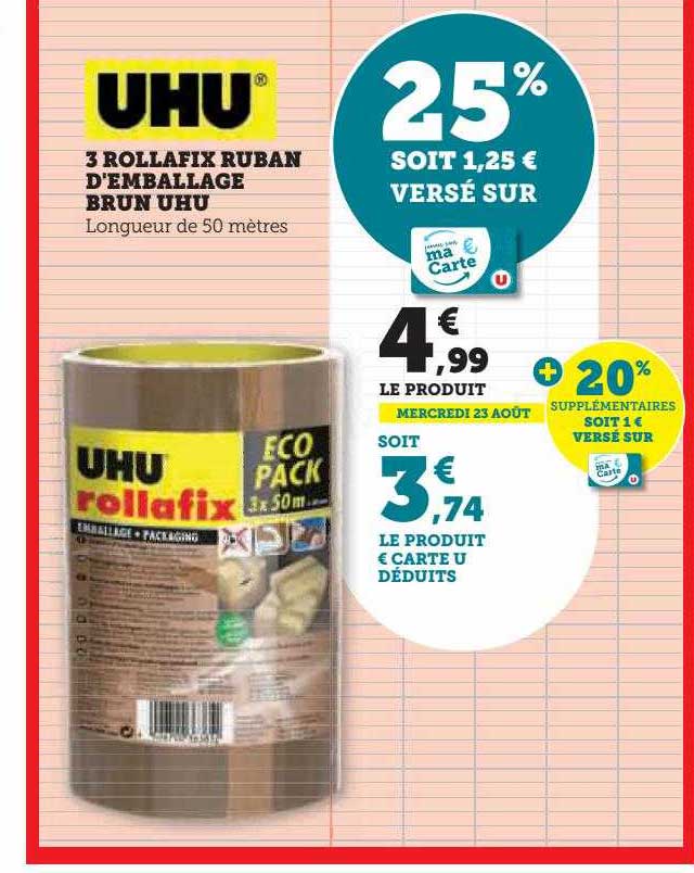 3 rollafix ruban d'emballage brun uhu