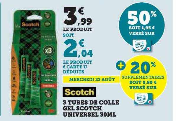 3 tubes de colle gel scotch universel 30ml