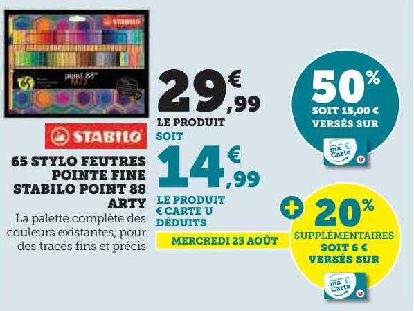 65 stylo feutres pointe fine stabilo point 88 arty