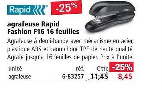 agrafeuse rapid fashion f16 16 feuilles
