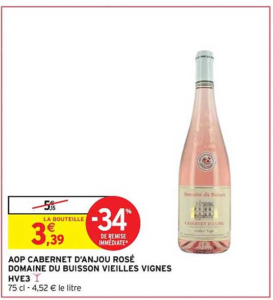 aop cabernet d'anjou rosé domaine du buisson vieilles vignes hve3