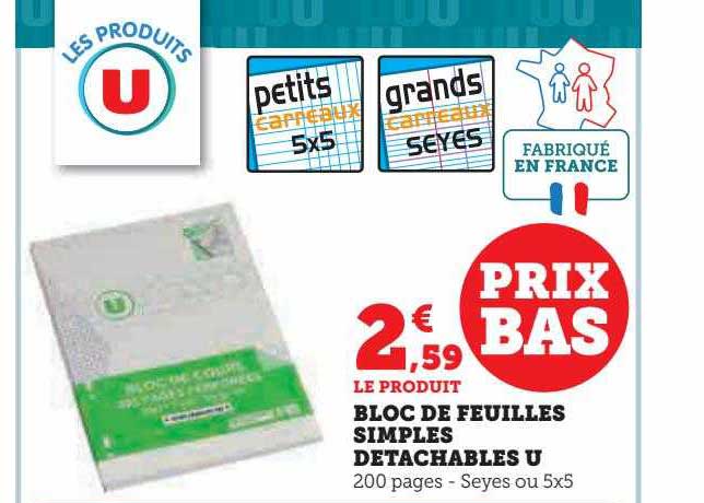 Bloc De Feuilles Simples Détachables U