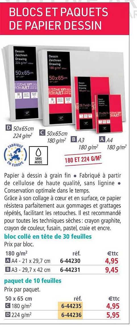 bloc et paquets de papier dessin