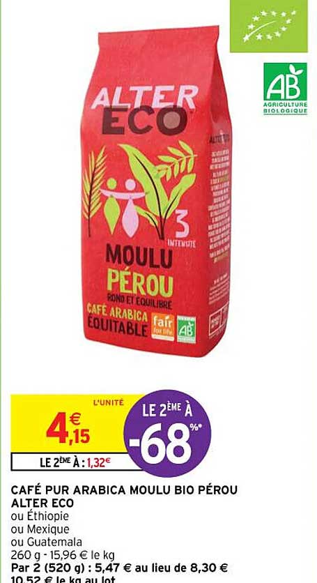 café pur arabica moulu bio pérou alter éco