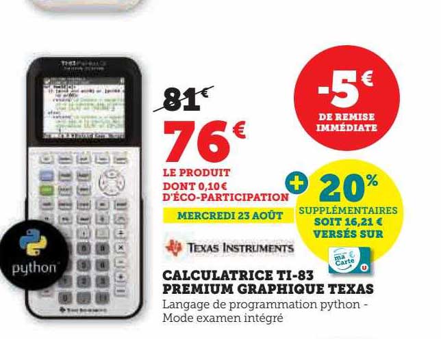 calculatrice ti-83 premium graphique texas