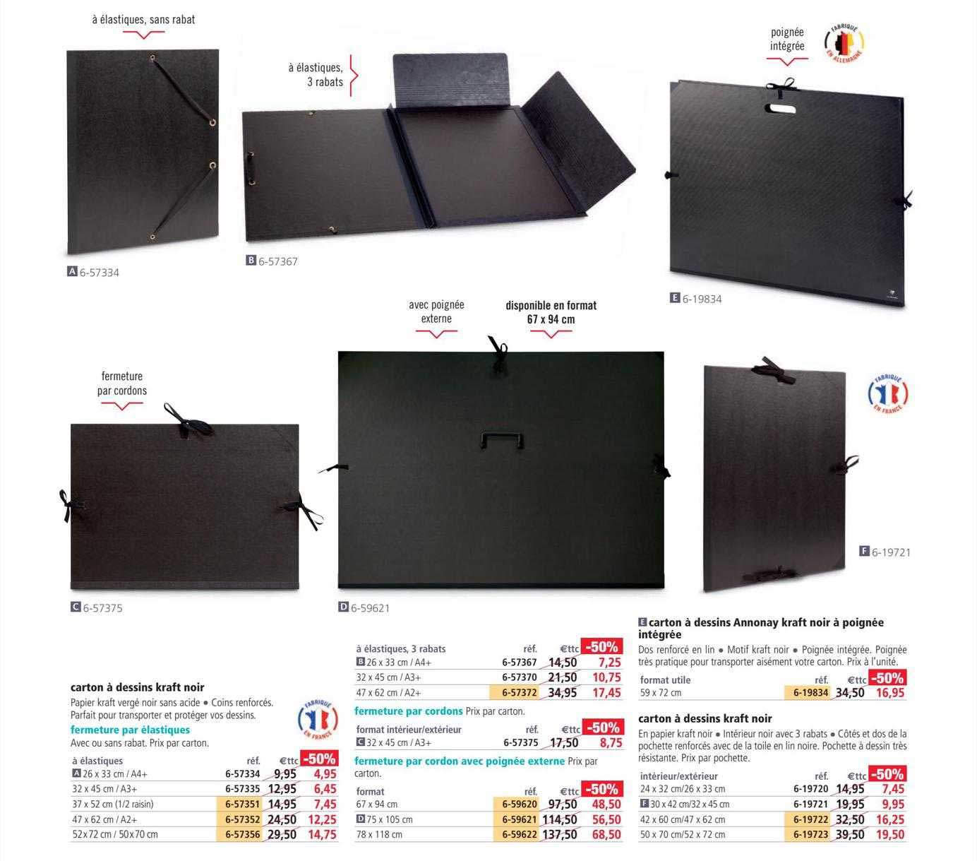 Carton à Dessins Kraft Noir, Carton à Dessins Annonay Kraft Noir à Poignée Intégrée, Carton à Dessins Kraft Noir