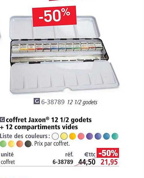 coffret jaxon 12 1/2 godets + 12 compartiments vides