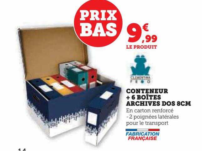 conteneur + 6 boîtes archives dos 8 cm