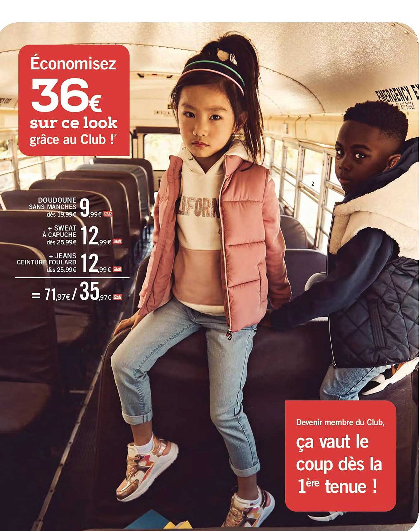 doudoune sans manches + sweat à capuche + jeans ceinture foulard