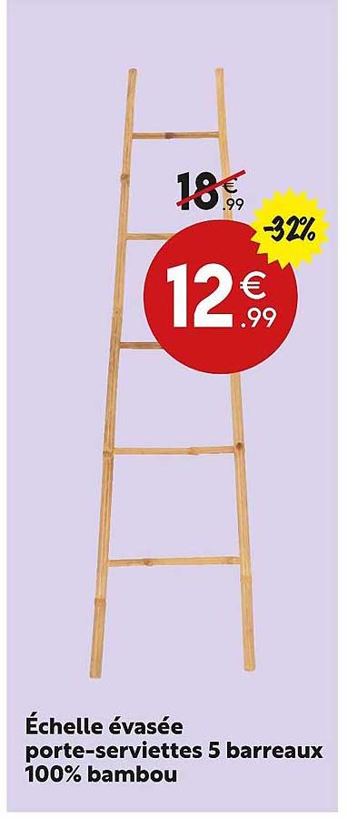 échelle évasée Porte-serviettes 5 Barreaux 100% Bambou