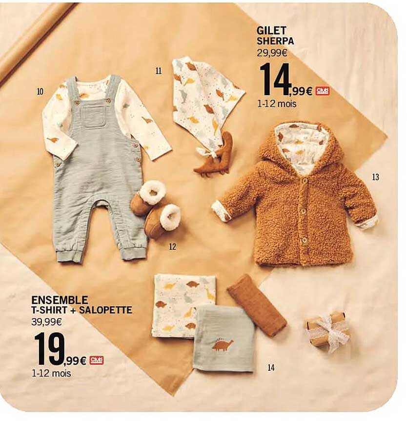 ensemble t-shirt + salopette, gilet sherpa