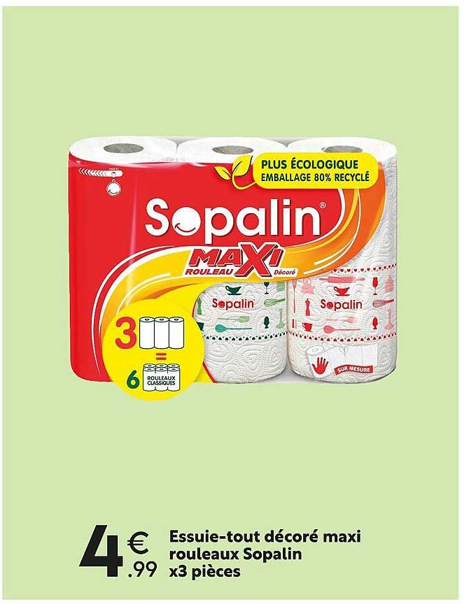 essuie-tout décoré maxi rouleaux sopalin x3 pièces