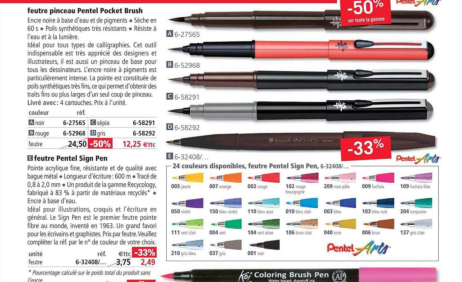 feutre pinceau pentel pocket brush, feutre pentel sign pen