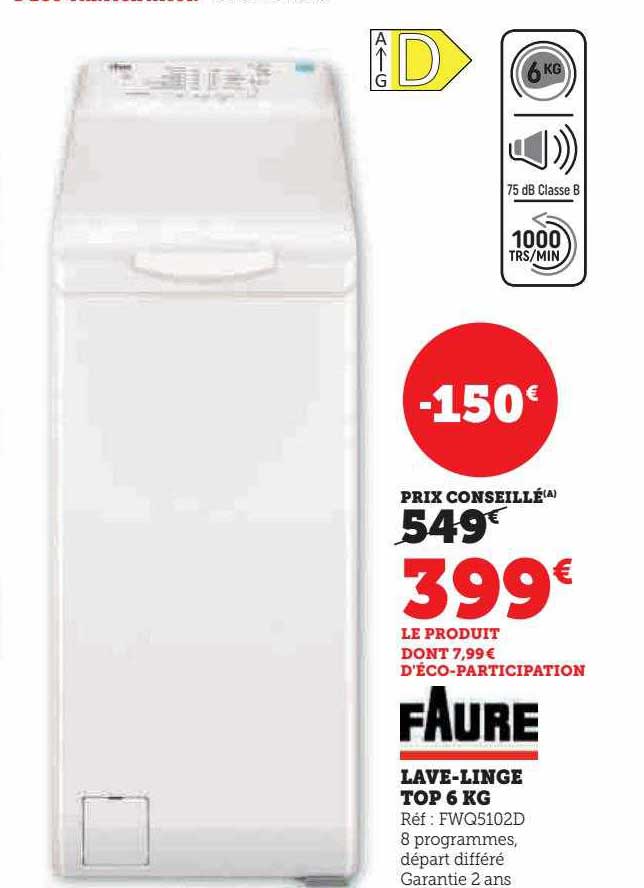 lave-linge top 6 kg faure