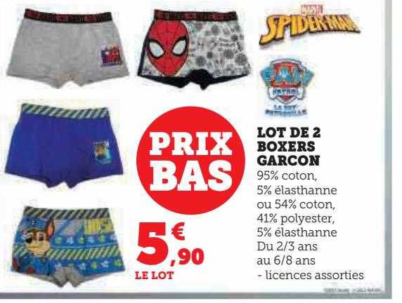 lot de 2 boxers garçon spider-man, paw patrol