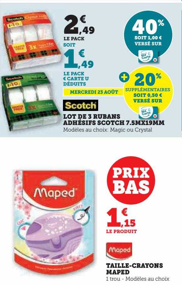 lot de 3 rubans adhésifs scotch 7.5 m x 19 mm, taille-crayons maped