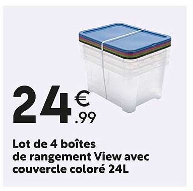 lot de 4 boîtes de rangement view avec couvercle coloré 24l