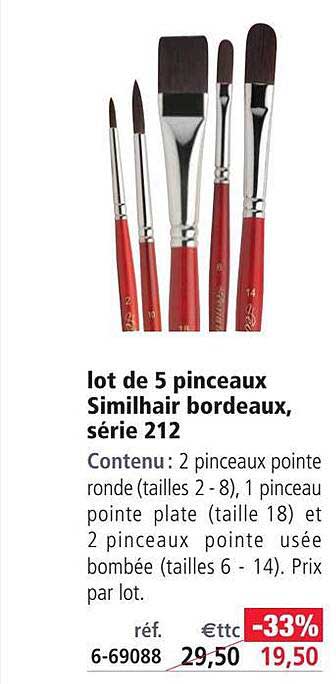 Lot De 5 Pinceaux Similhair Bordeaux, Série 212