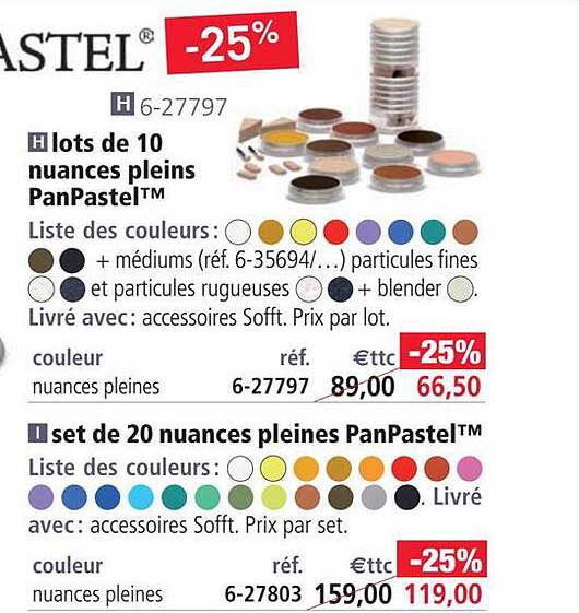 lots de 10 nuances pleins pan pastel, set de 20 nuances pleines pan pastel