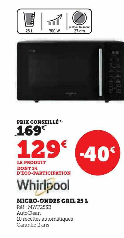 micro-ondes gril 25 l whirlpool