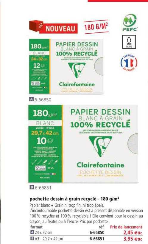 Pochette Dessin à Grain Recyclé Clairefontaine