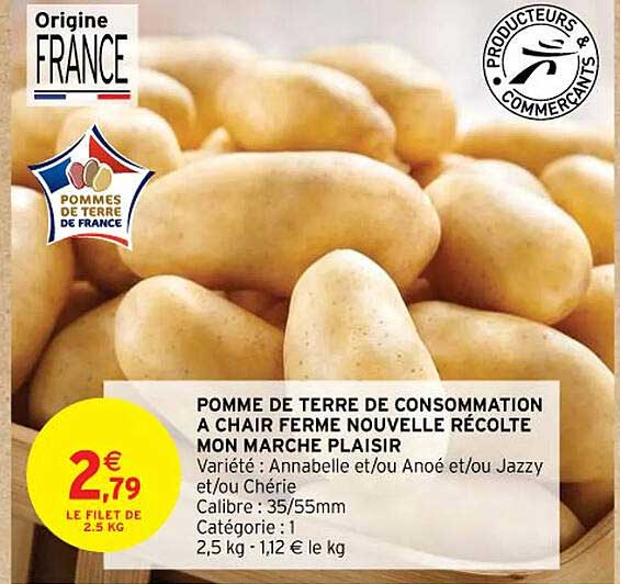 Pomme De Terre De Consommation à Chair Ferme Nouvelle Récolte Mon Marché Plaisir