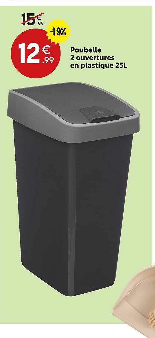 poubelle 2 ouvertures en plastique 25l