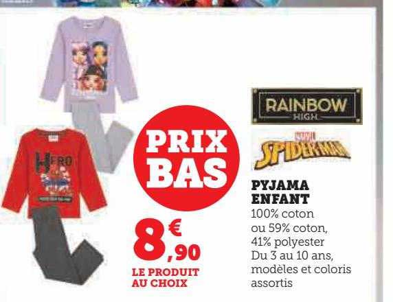 pyjama enfant rainbow high, spider-man