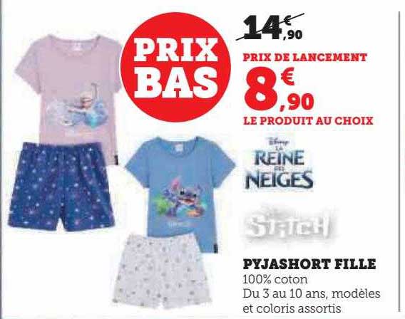 pyjashort fille la reine des neiges