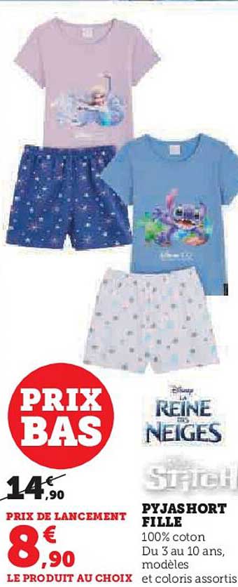 pyjashort fille la reine des neiges