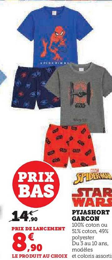 pyjashort garçon spiderman, star wars