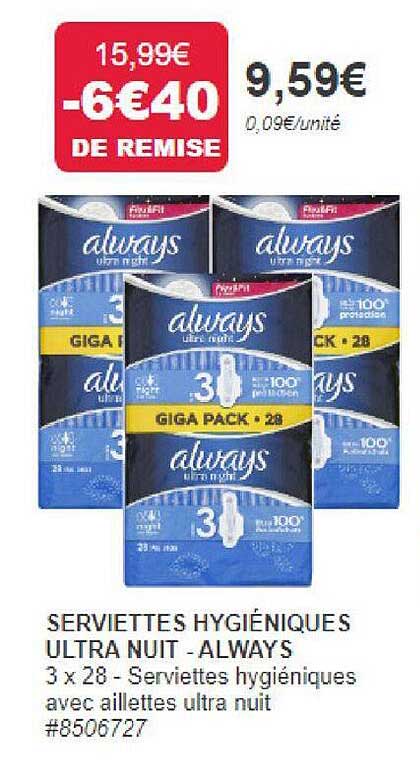 serviettes hygiéniques ultra nuit - always