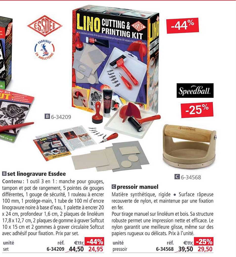 set linogravure essdee, pressoir manuel