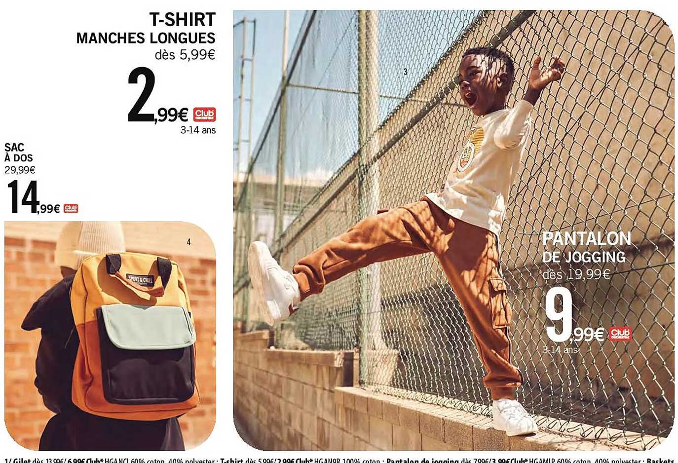 t-shirt manches longues, sac à dos, pantalon de jogging