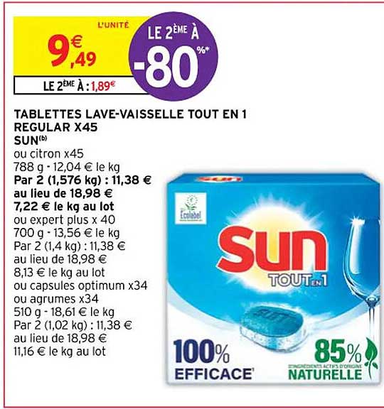 Tablettes Lave-vaisselle Tout En 1 Regular X 45 Sun
