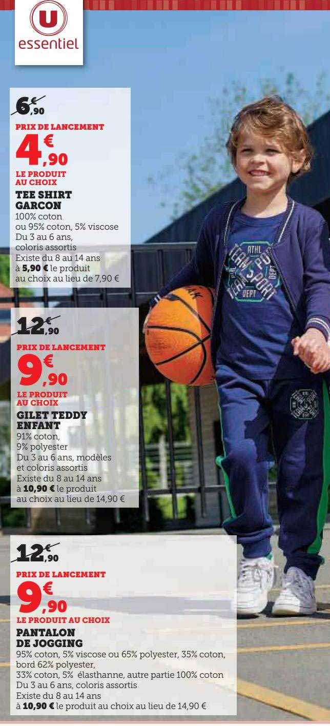 tee-shirt garçon, pantalon de jogging u essentiel