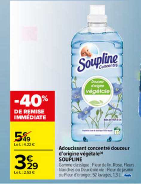 adoucissant concentré douceur d'origine végétale soupline