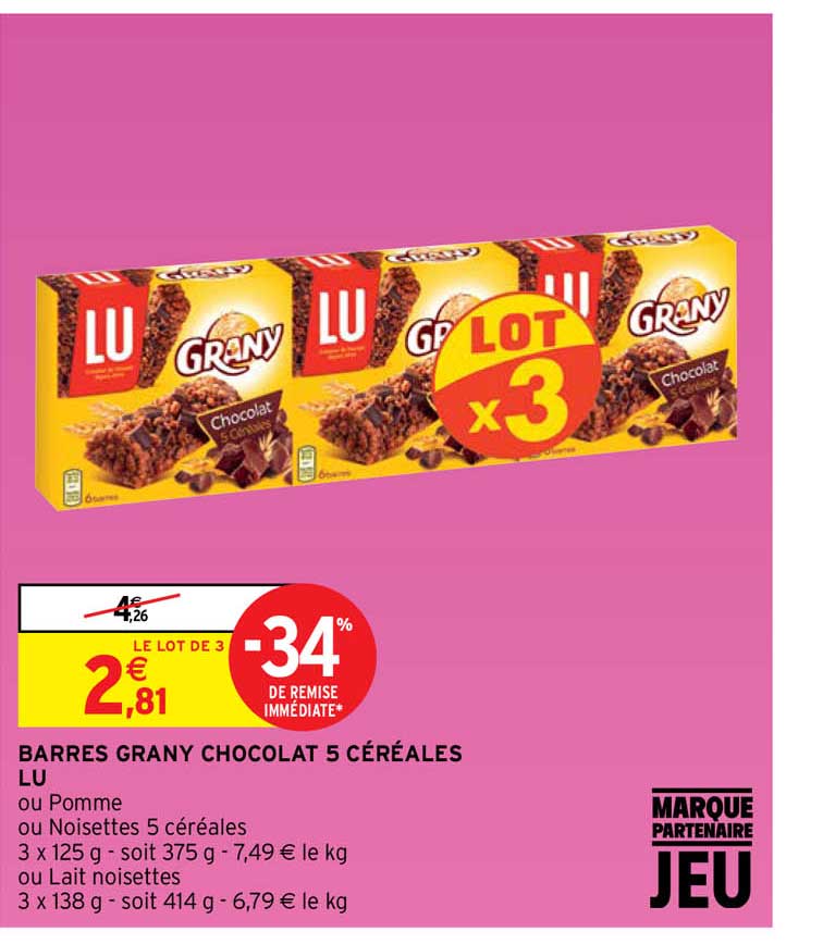barres grany chocolat 5 céréales lu