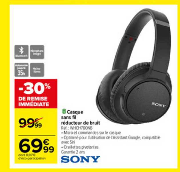 casque sans fil réducteur de bruit sony