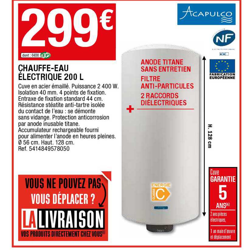chauffe-eau électrique 200 l acapulco