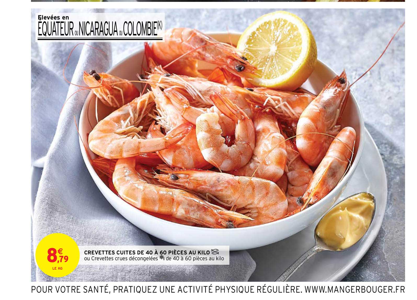 crevettes cuites de 40 à 60 pièces au kilo